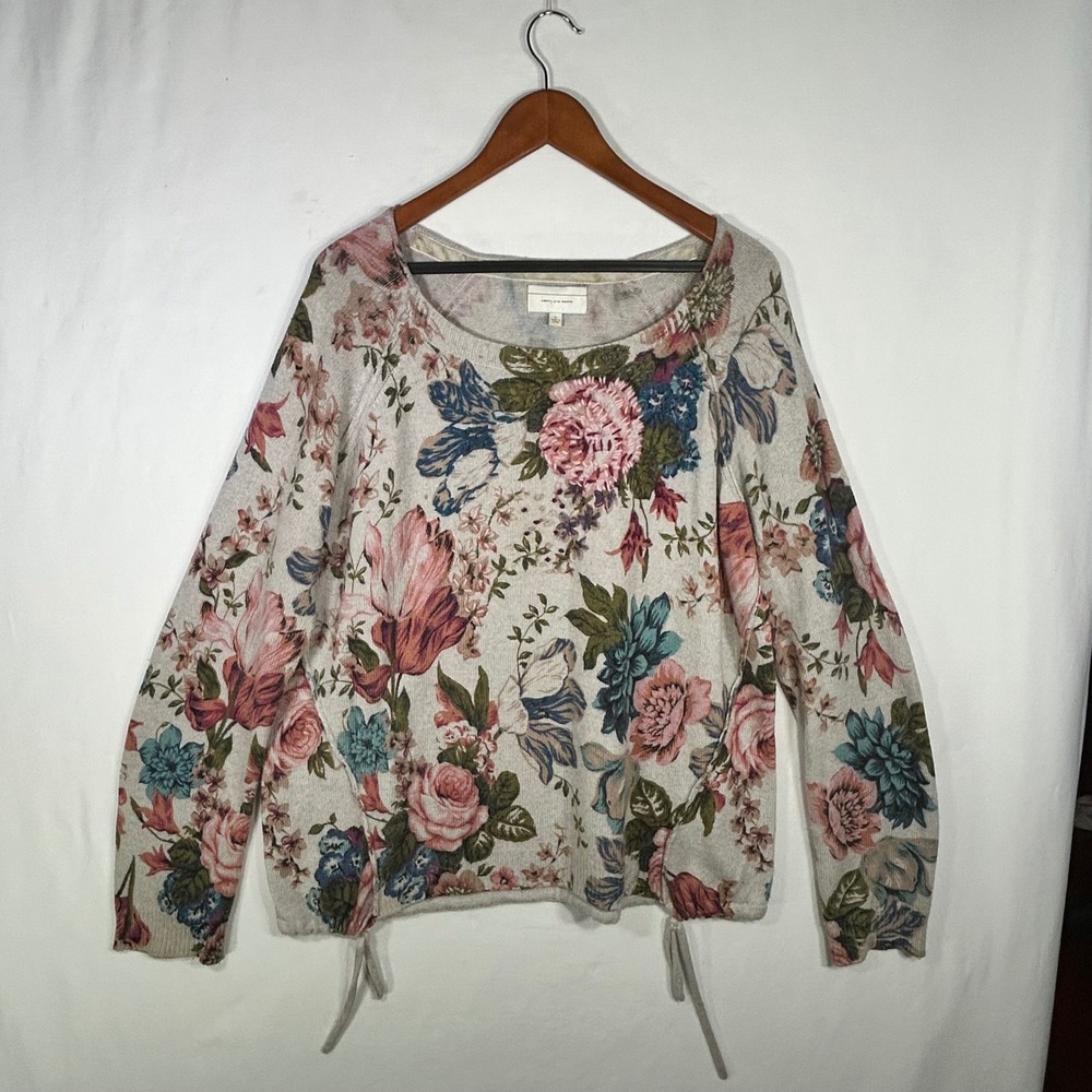 Angel of the North Anthropologie Floral Embroidered Knit Sweater Gray XL